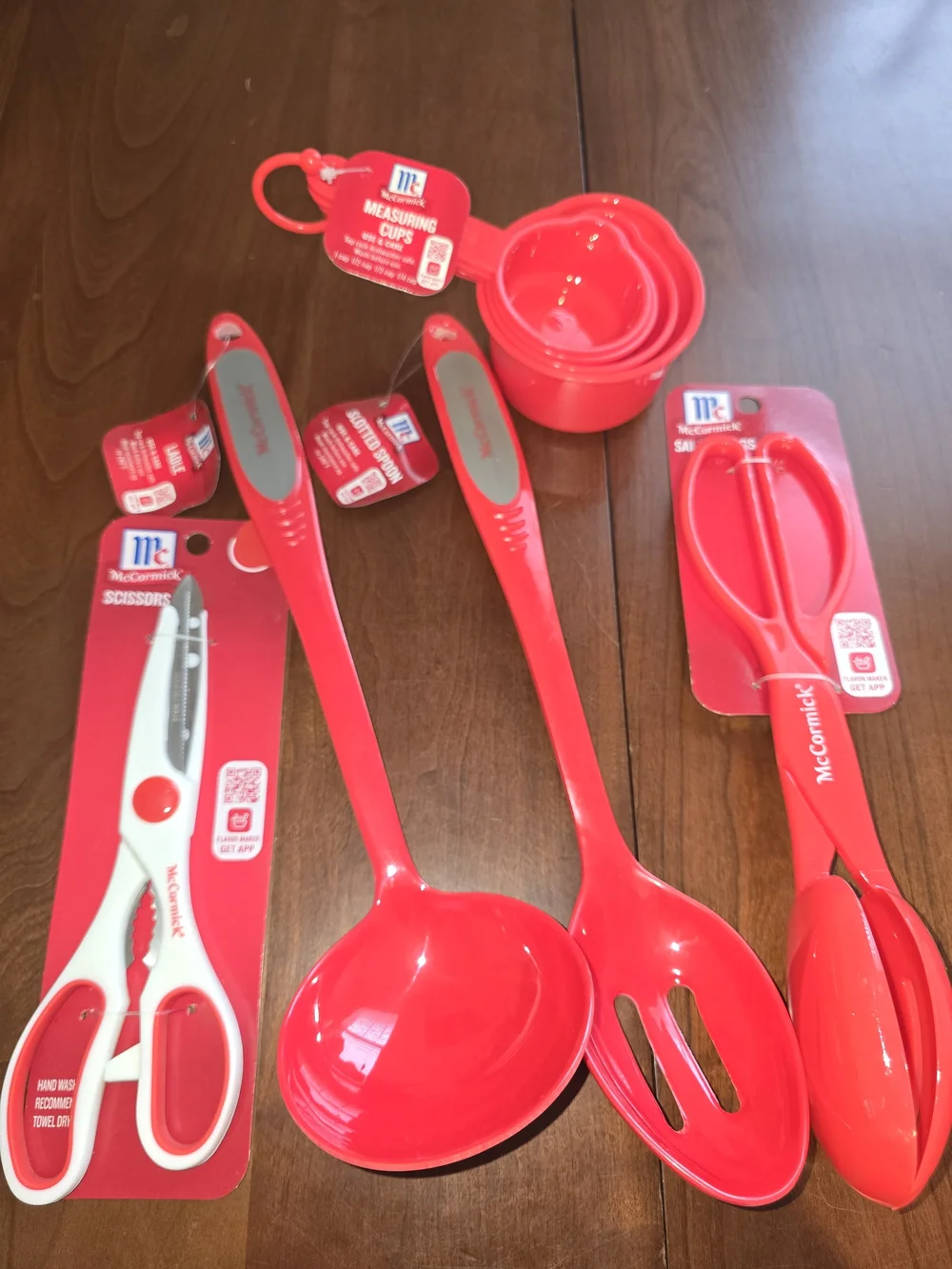 McCormick Red Kitchen Utensil Set - Measuring Cups, Ladle, Slotted Spoon, Tongs